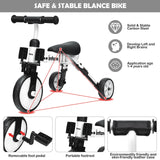 2-in-1 Kids Folding Tricycle Balance Bike | 3 Wheel Bike Trike | Removable Pedals | White Black