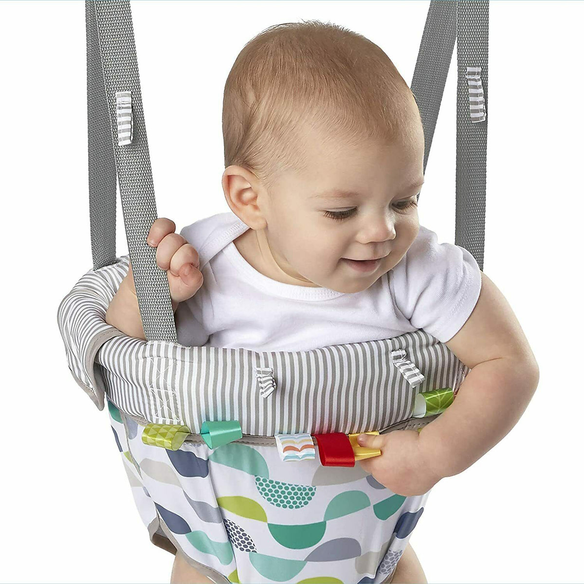 Spine-Supporting Baby Door Bouncer with Tactile Taggies 6-12