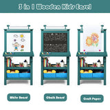 Deluxe Easel | Double Sided Whiteboard & Chalkboard Painting Easel with Paper Roll | 2 Storage Boxes | Teal Blue