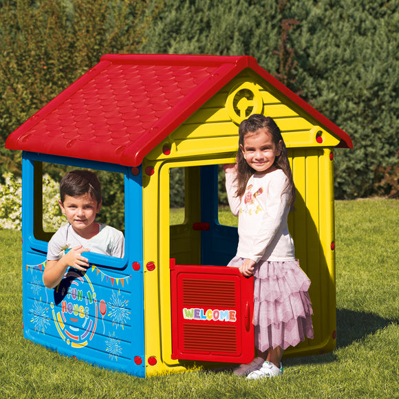 Large Indoor & Outdoor 2 Children Sturdy Playhouse with Front Door & Windows | Ages 2-5 Years Featuring a sturdy and spacious