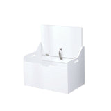This lovely white toy box comes with 3 hinges and a slow release hinge to protect little fingers