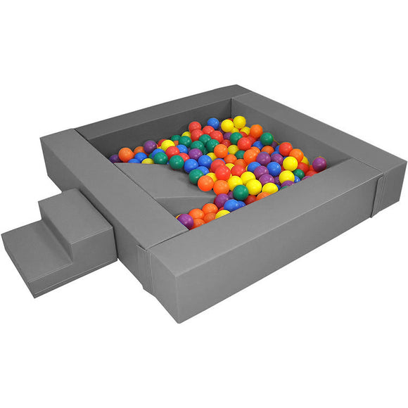 X-Large Montessori Ball Pit Soft Play Set | Ball Pool with Floor Mat Steps & Slide | Grey | 3m+