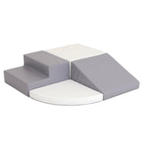 Soft Play Equipment | 4 PC Climb & Slide Foam Play Set | Grey & White | 6m+
