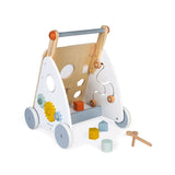 Included on Little Helper's 9 activity baby walker is a maze, cogs and a shape sorter, xylophone and drum
