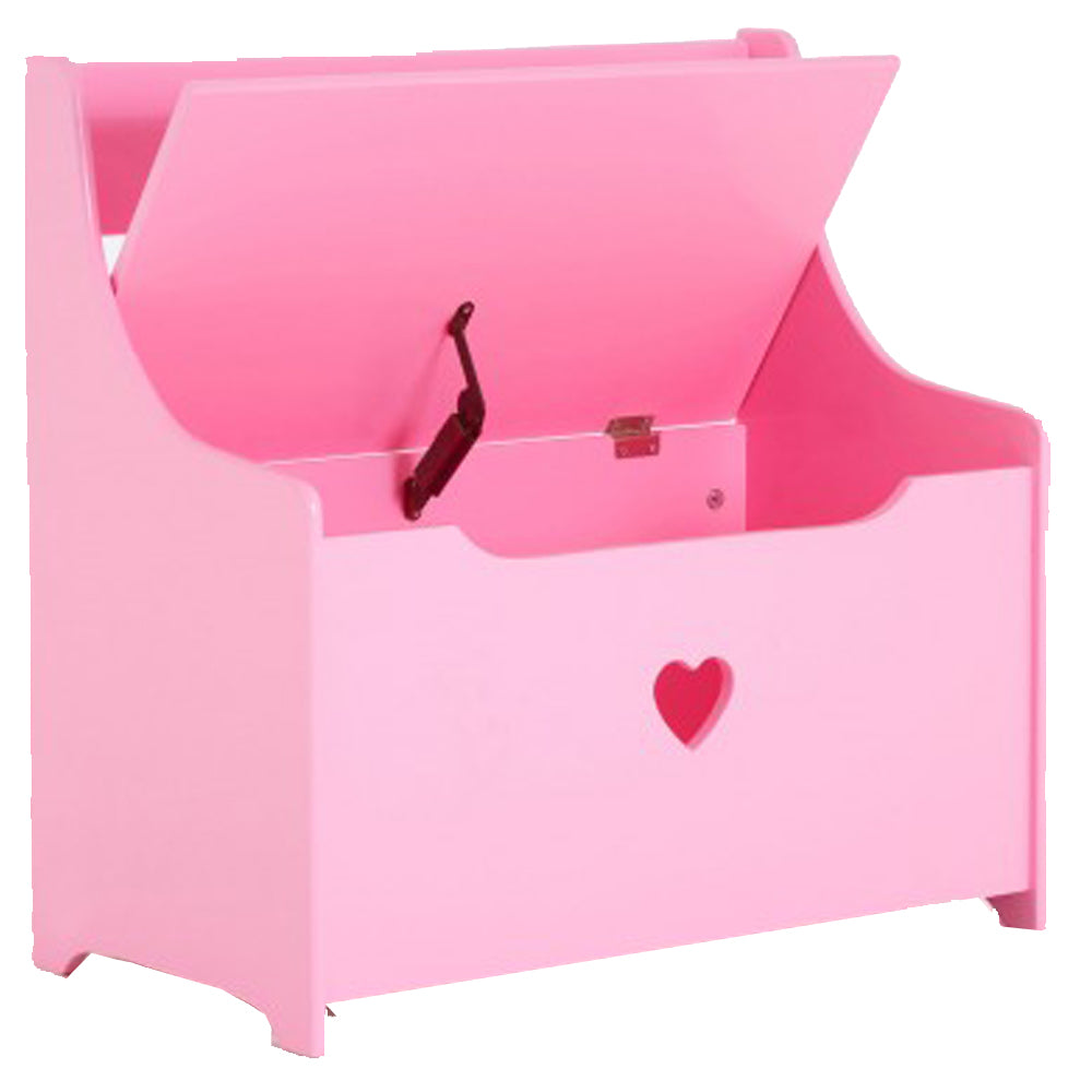 Childrens Montessori Toy Box Bench Seat with Safety Hinge Pink