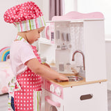 Let your mini masterchef unleash their imagination with this wooden toy kitchen and 9 high quality and realistic kitchen tools.
