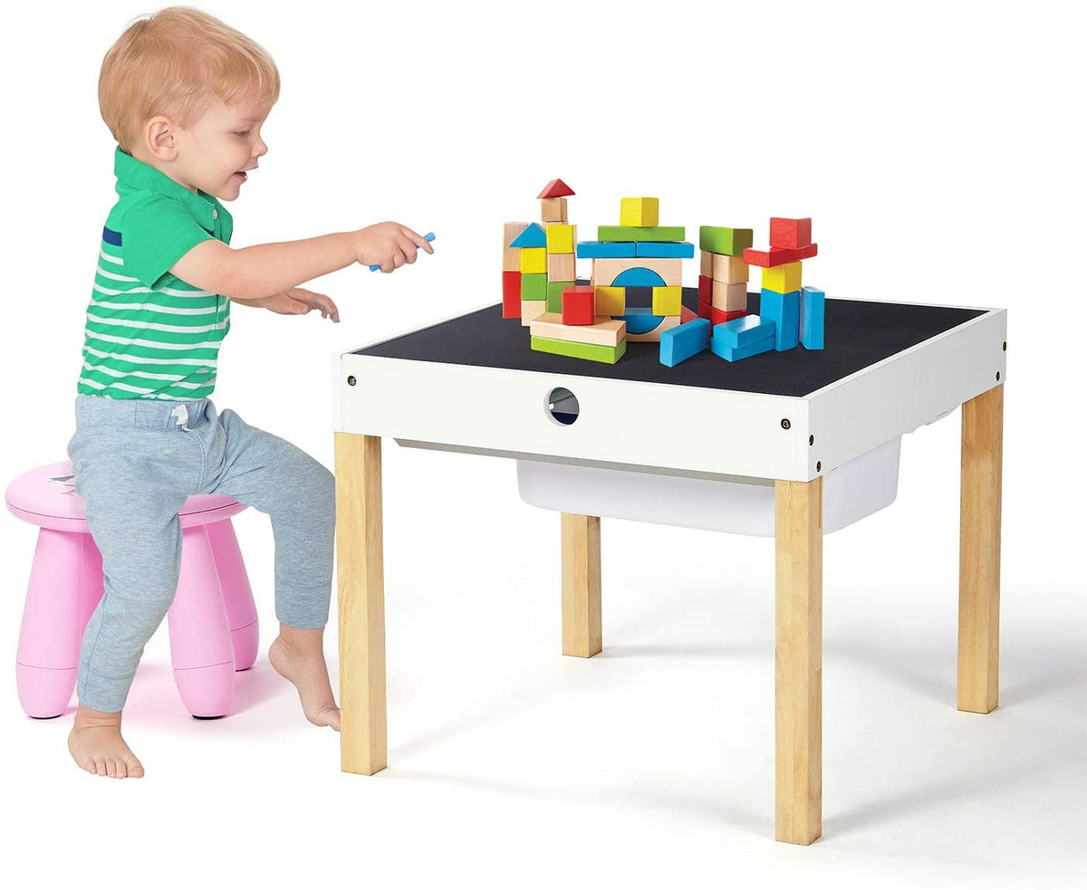 Kids 4-in-1 Wood Multi-activity Table Blackboard Lego Top