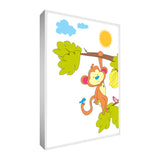 Colourful & cute safari monkey design printed onto different portrait sized canvases with solid front at 1.5" thick