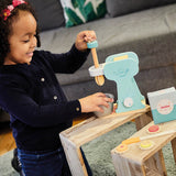 Suitable for mini bakers aged 3 plus, this is a beautiful wooden toy in a mint colourway with white and grey finishing