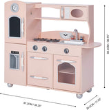 This Pink Retro design Montessori toy kitchen is 93.3cm high x 97.2cm wide x 29.2cm deep