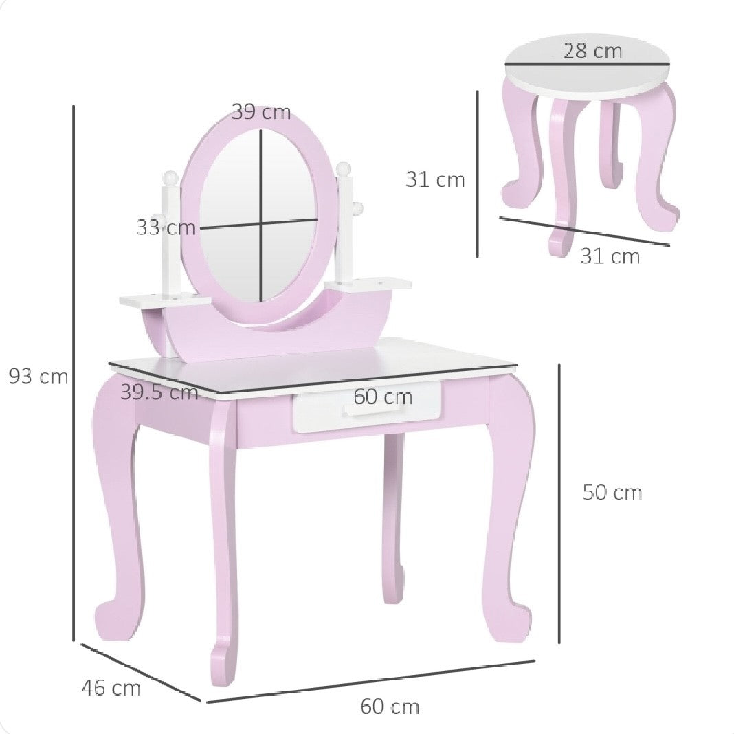 Princess Dressing Table with Mirror & Stool Vanity Unit with Drawer