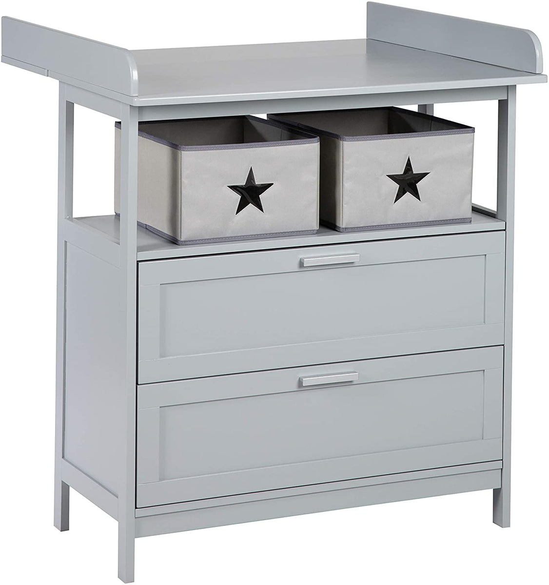 Little Star Baby Changing Unit | 2 Drawers & Boxes | Warm Grey   www.littlehelper.co.uk