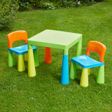 A lightweight design means the table and chairs are easily moved into the garden and the flat pack allows a simple assembly.