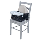 Our Easy Care Swing Tray Booster Seat adjusts to 3 heights, growing with baby and comes with a "swing away" tray 