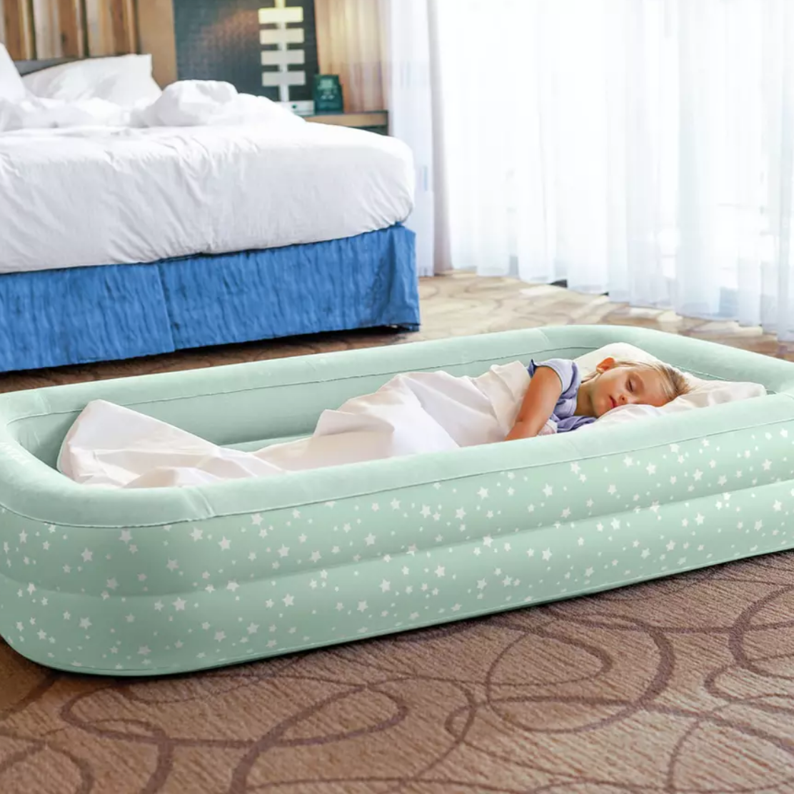 Cama de viaje inflable para niños, Colchón, Bolsa y bomba de aire