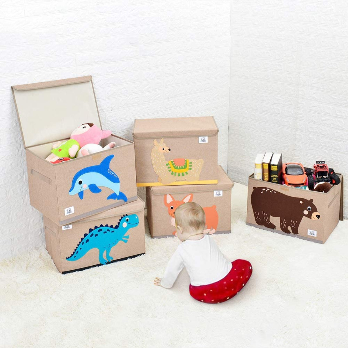 Kids Montessori Toy Boxes with Flip Lid Sturdy Canvas 10