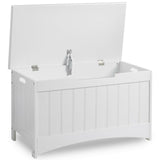 Child friendly, slow release hinge included on this lovely white wooden toy box