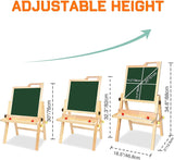 Kids Natural Eco Wood Height Adjustable Easel | Whiteboard | Blackboard Double Easel
