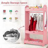 Premium Montessori Dress Up Rail | 3 Tier Shelves with Baskets, Mirror & Shoe Space | Pink 