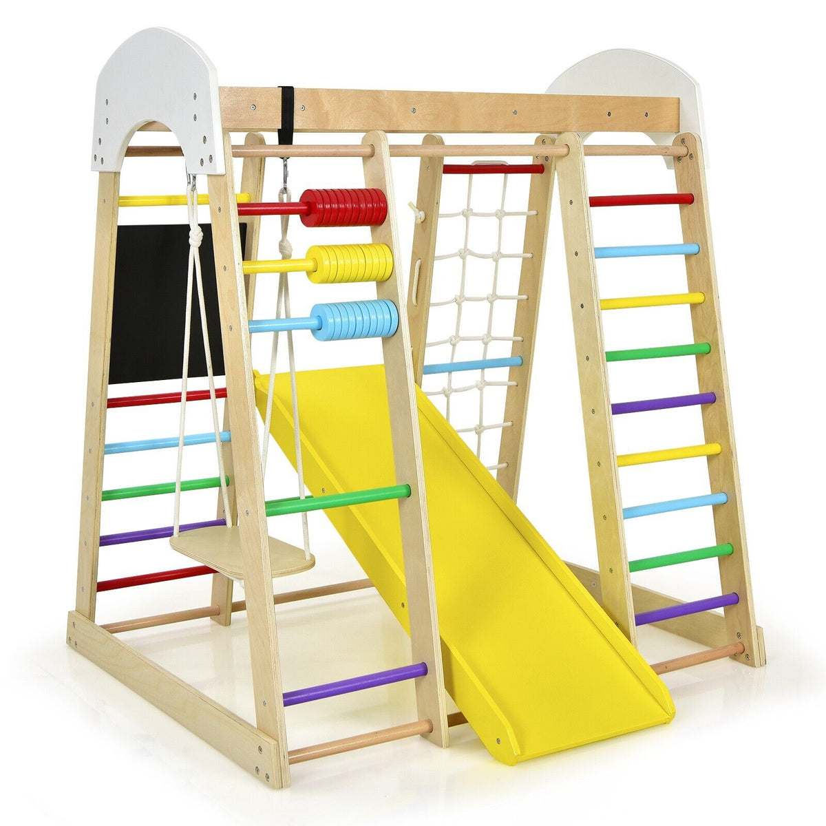 COSTWAY 6 in 1 Set Arrampicata per Bambini, Palestra in Legno con Barre di Scimmia Scivolo Corda e Scale in Legno, Parco Giochi per Bambini 1+ Anni (Colorato COSTWAY 6 in 1 Set Arrampicata per Bambini, Palestra in Legno con Barre di Scimmia Scivolo Corda e Scale in Legno, Parco Giochi per Bambini 1+ Anni (Colorato