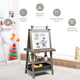 Deluxe Easel | Double Sided Whiteboard & Chalkboard Painting Easel with Paper Roll | 2 Storage Boxes | Grey