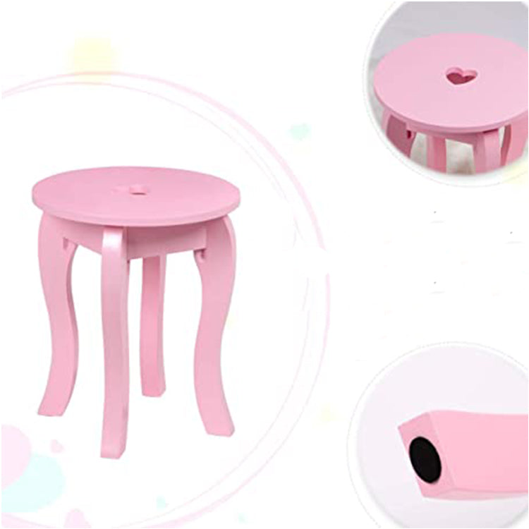 Conjunto de Toucador e banco para crianças Mesa de Maquilhagem Princesa  para Meninas com Espelho Rotativo 360° Removível 3 Gavetas Rosa e Branco