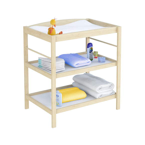 Eco Wooden Open Baby Changing Unit | Table with Storage | Natural Pine with White Shelves