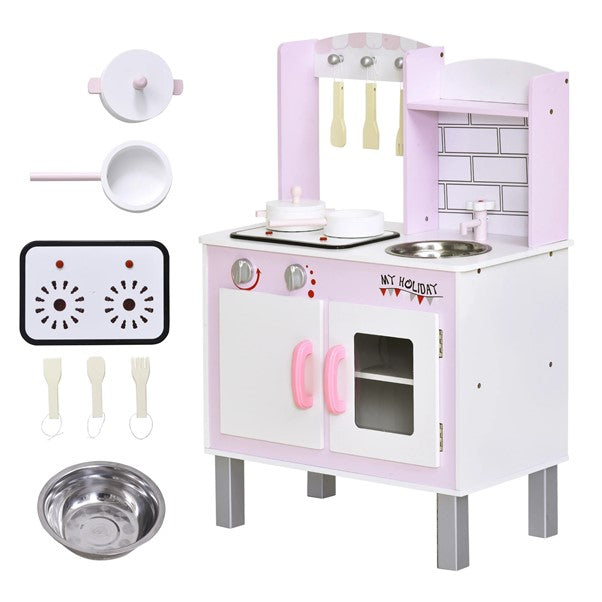 Kids Montessori Inspired Wooden Toy Kitchen with Realistic Sounds