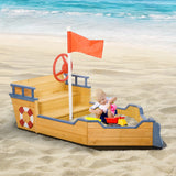 Childrens Robust Cedar Wood Pirate Ship Sandpit and Sandbox | 3-6 years