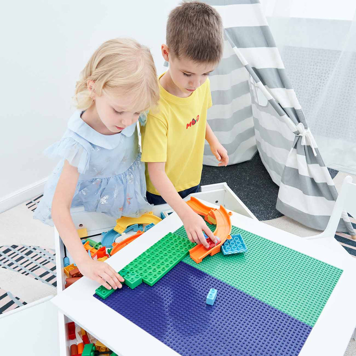 Kid's 3-in-1 White Wooden Table & 2 Chairs with Lego Board and Storage –  www.littlehelper.co.uk