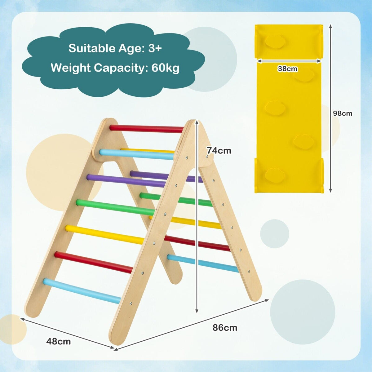 3-in-1 Kids Montessori Pikler Triangle, Slide Climbing Ramp