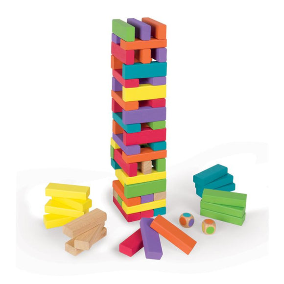 Kids Jenga | Montessori Wooden Block Tower Game | Eco Hardwood | Bright Colours | 3 Years+