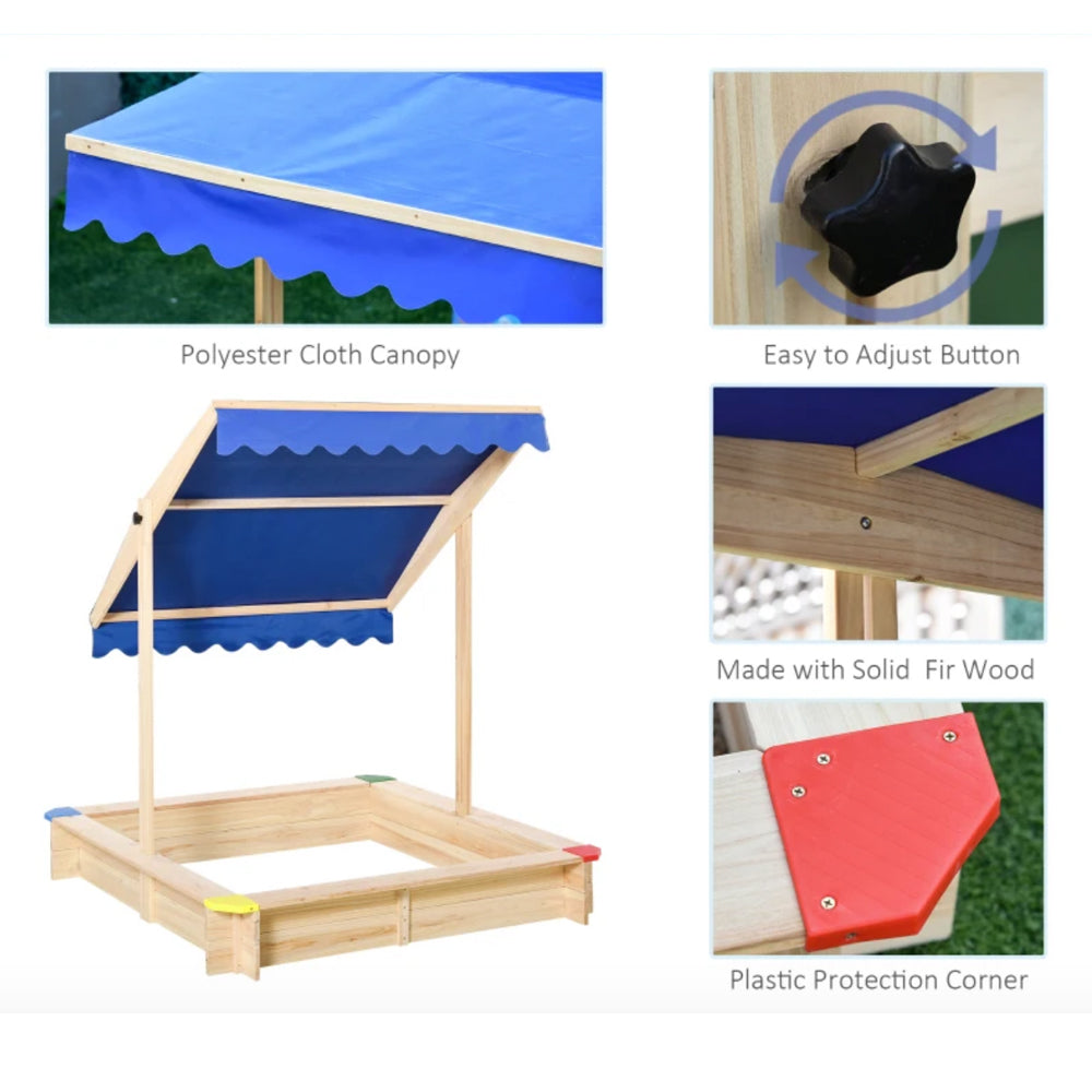 Eco Wood Sandpit UV & Waterproof Adjustable Canopy Lid Blue 1.2m