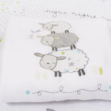3 Piece Cot Bed Bedding Set | Quilt/Coverlet, Fitted Sheet & Fleece Blanket - Sleepy Sheep