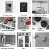 Deluxe Montessori Inspired Wooden Toy Kitchen | Working Water Dispenser | Phone | Blackboard 