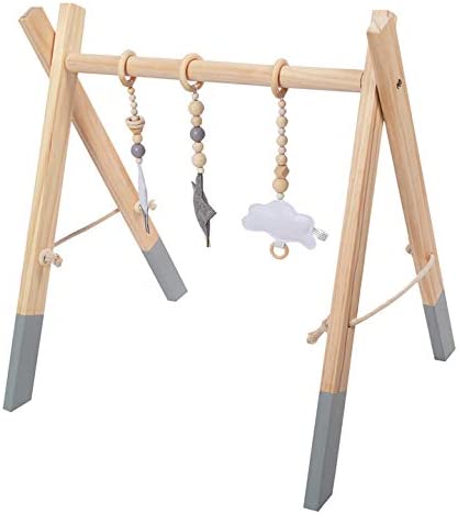 Eco-Friendly Montessori 100% Natural Pine Wooden Baby Gym | Foldable |  Natural & Grey | 3m+