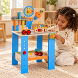 Children’s wooden workbench with road-themed play tabletop