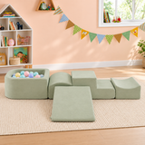 Montessori-inspired green foam climbing blocks for children aged 3 years