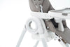 Adjustable baby feeding chair with eight height settings and lockable front wheels