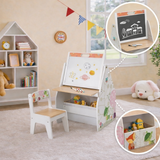 5-in-1 Montessori Compact Kids Easel | Desk & Ergonomic Chair | Sling Bookcase | Bookshelf | Storage | White | 3 Years+