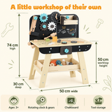 Kids’ construction workshop with screws, nuts, gears and wooden bars