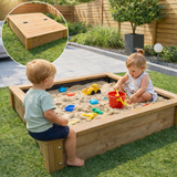 XL 1.4 x 1.4m Wooden Garden Sand Pit for Kids Outdoor Play