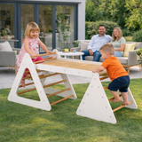 4-in-1 Deluxe Eco Montessori Pikler Triangle, Slide & Climbing Wall | Natural & White