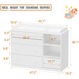 Dimension image of a white six-drawer nursery unit measuring 120cm wide and 40cm deep