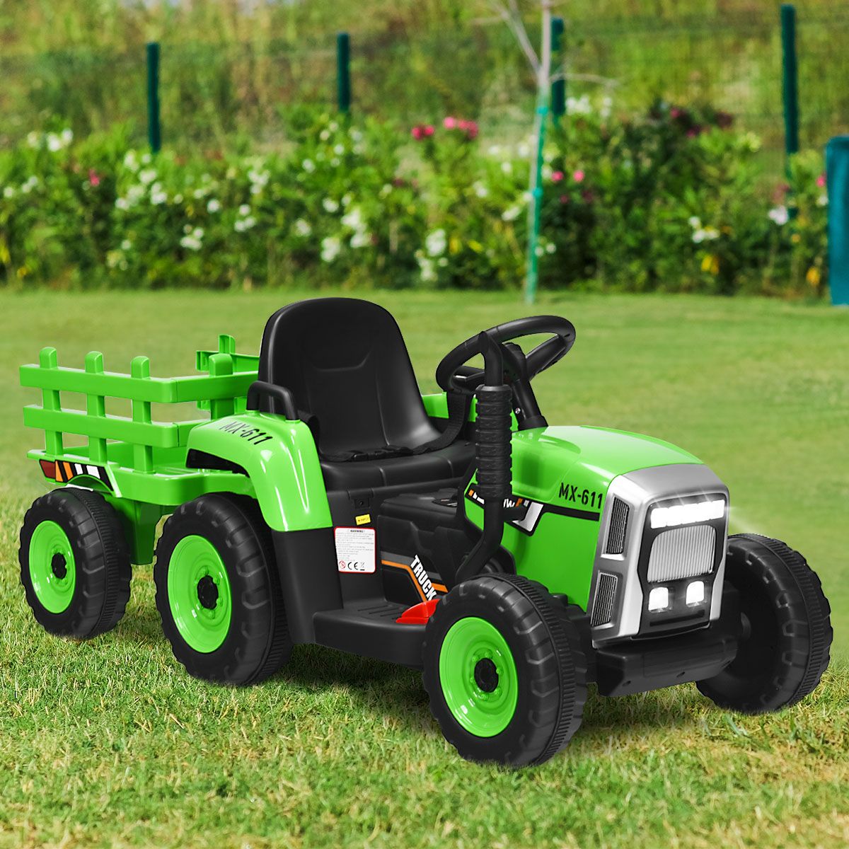 Kids Electric Ride On Tractor w Trailer Music LED Lights 3 Years www.littlehelper