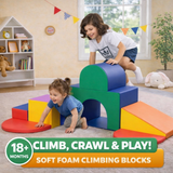 Large Indoor Soft Play Equipment | Montessori 7 Piece Foam Play Set with Steps & Tunnel | Primary Colours | 18 months+