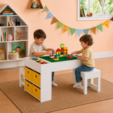 Montessori Art Table Stool Set with Reversible Lego Table for Desk 
