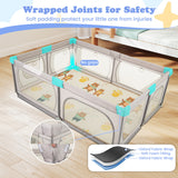 Foldable baby playpen with patterned floor mat
