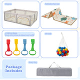 Baby Playpen With Play Mat & Pull-Up Rings | Large Safe Play Area | 147 x 206cm