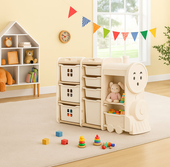 Large Montessori Train-shaped Locomotive Toy Storage | Toy Box | 2 Sizes | 3 Years+
